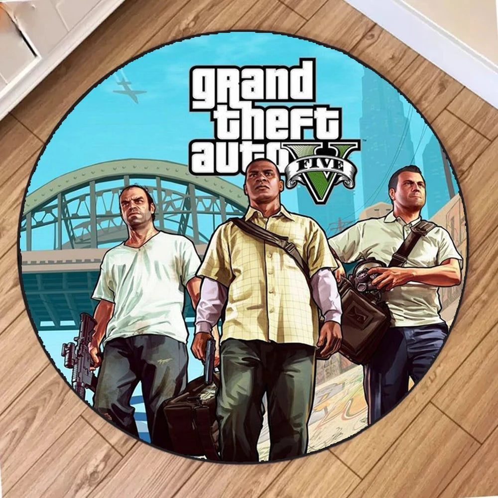 Navak Carpet Cartoon GTA Circle Carpet for Living Room Decor Personalized Round Area Rug Sofa Table Chairs Bedroom Decor Floor Mat