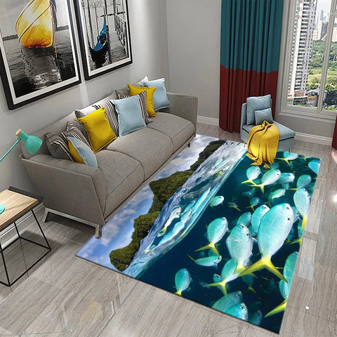 Navak Carpet 3D Hawaiian Sea Ocean Tropical Fish Carpet Living Room Fish Animal Pattern Kids Bedroom Soft Floor Decor