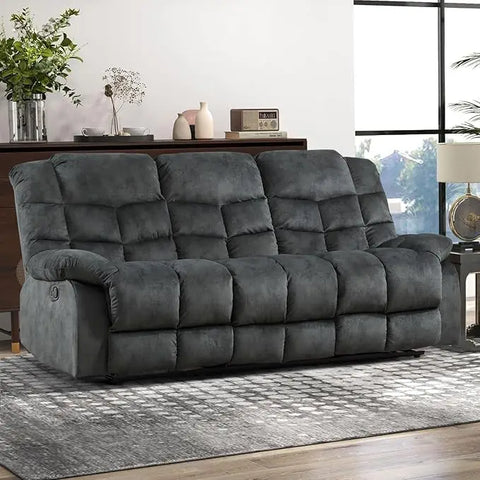 Navak Carpet Manual Reclining Sofa, 3 Seat Recliner Sofa with Armrest and Overstuffed Backrest, Couch Set for Living Room, Bedroom