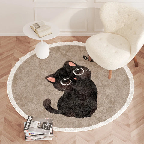 Navak Carpet Cartoon Style Bedroom Decor Carpet Cute Round Carpets for Living Room Thicken Plush Children's Rug Fluffy Soft Bedside Floor Mat