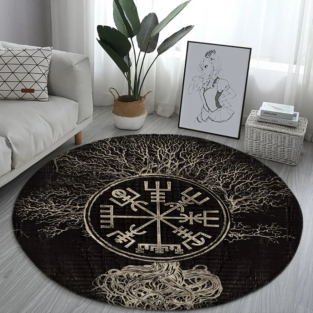 Navak Carpet World Tree Round Rug Area Rug Viking Norse Mythology Print Round Carpet Living Room Bedroom Floor Mat Playroom Soft Round Carpet