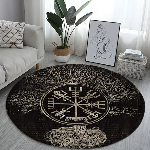 Navak Carpet World Tree Round Rug Area Rug Viking Norse Mythology Print Round Carpet Living Room Bedroom Floor Mat Playroom Soft Round Carpet