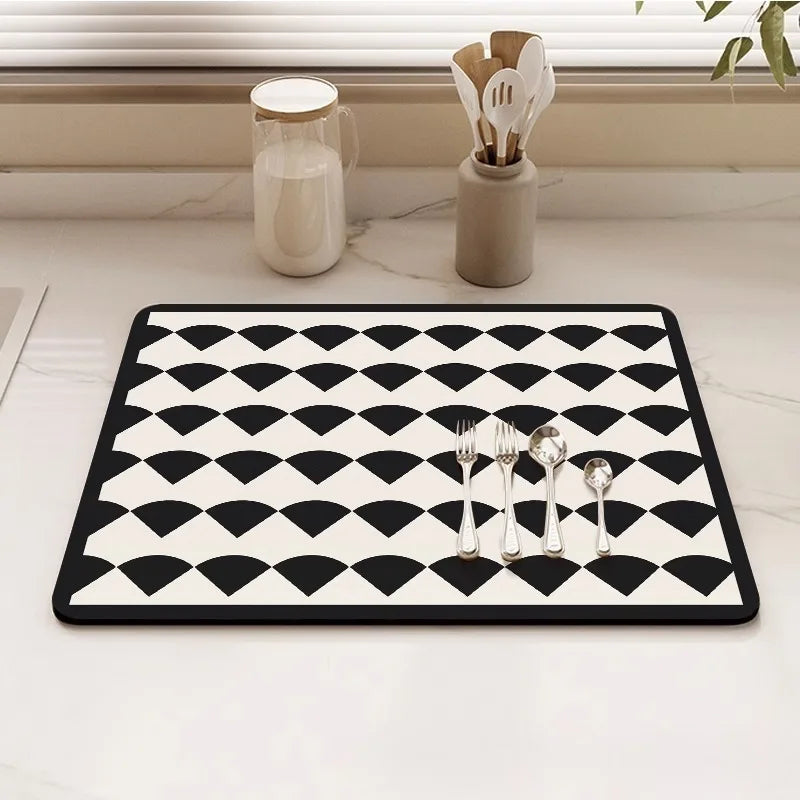 Navak Carpet Minimalis Striped Dish Drying Mat Super Absorbent Ktichen Rug Non Slip Tableware Drain Pad Home Diatom Mud Door Mats Washable