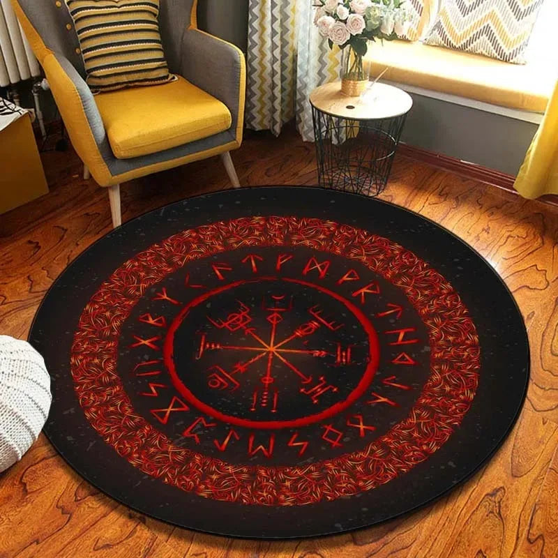 Navak Carpet World Tree Round Area Viking Norse Mythology Print Round Rug Living Room Bedroom Floor Mat Game Room