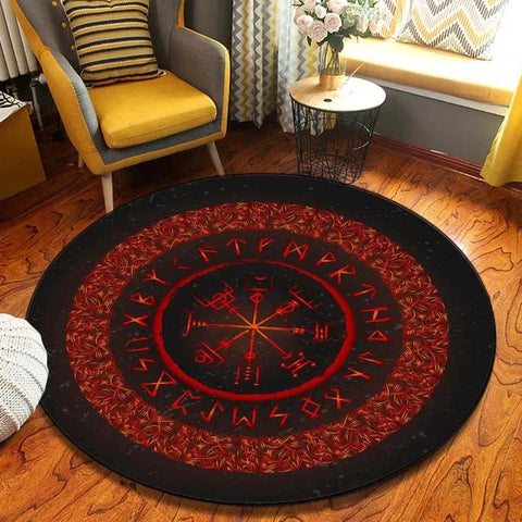 Navak Carpet World Tree Round Area Viking Norse Mythology Print Round Rug Living Room Bedroom Floor Mat Game Room