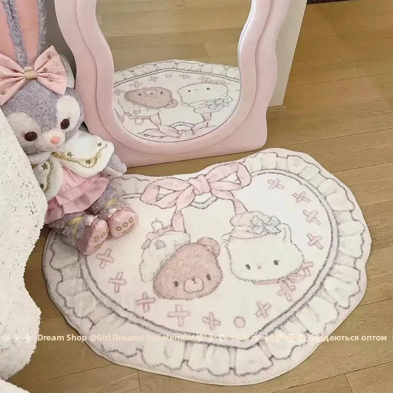 Navak Carpet Pink Cute Carpet Bede Mat Bedroom Anti-Slip Soft Polyester Faux Camere Heart aped Pluie Dinkie Mirror Front Rug