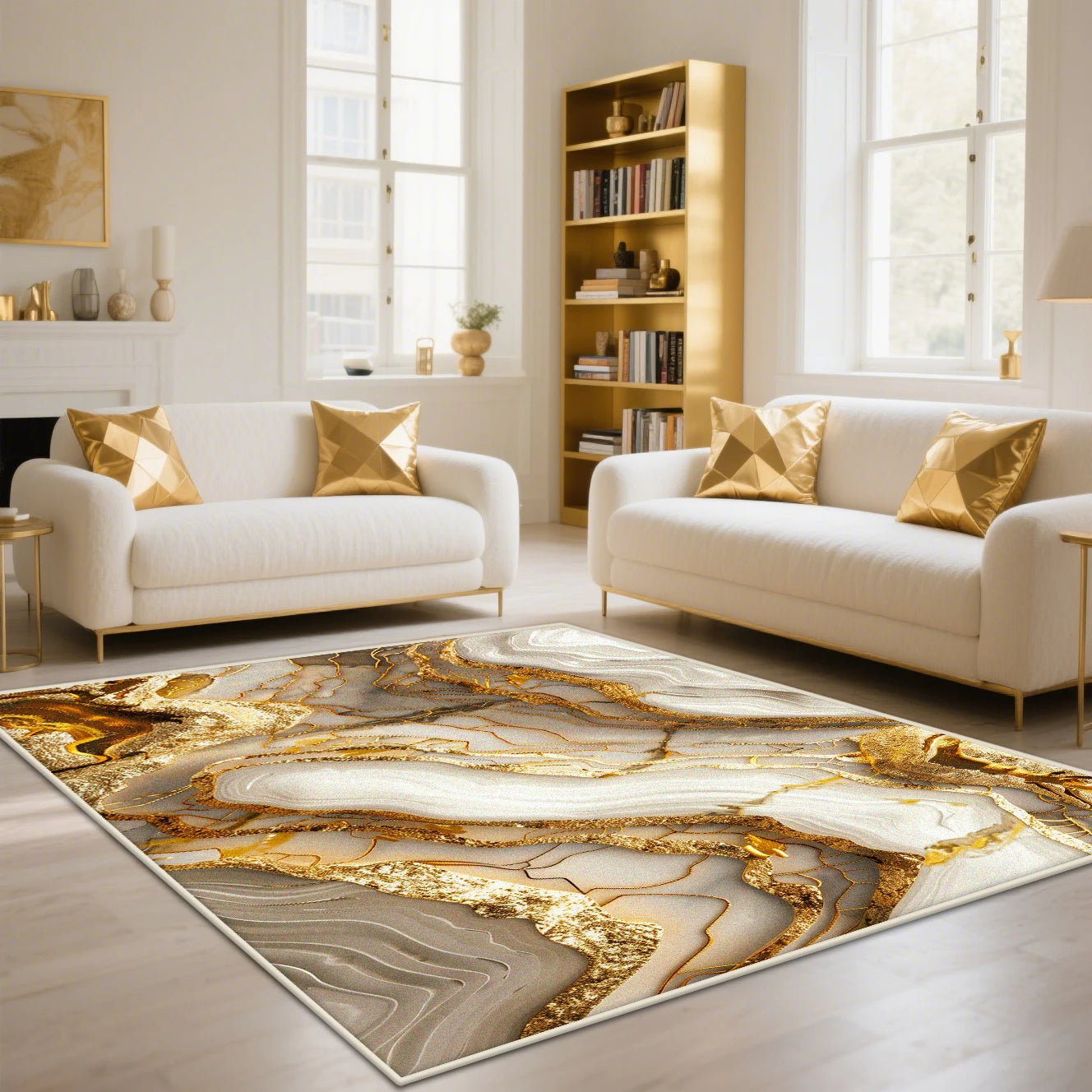Navak Carpet Golden Abstract Marble Stripes Carpets for Living Room Luxury Bedroom Decoration Large Area Rugs Sofa Side Soft Lounge Floor Mat