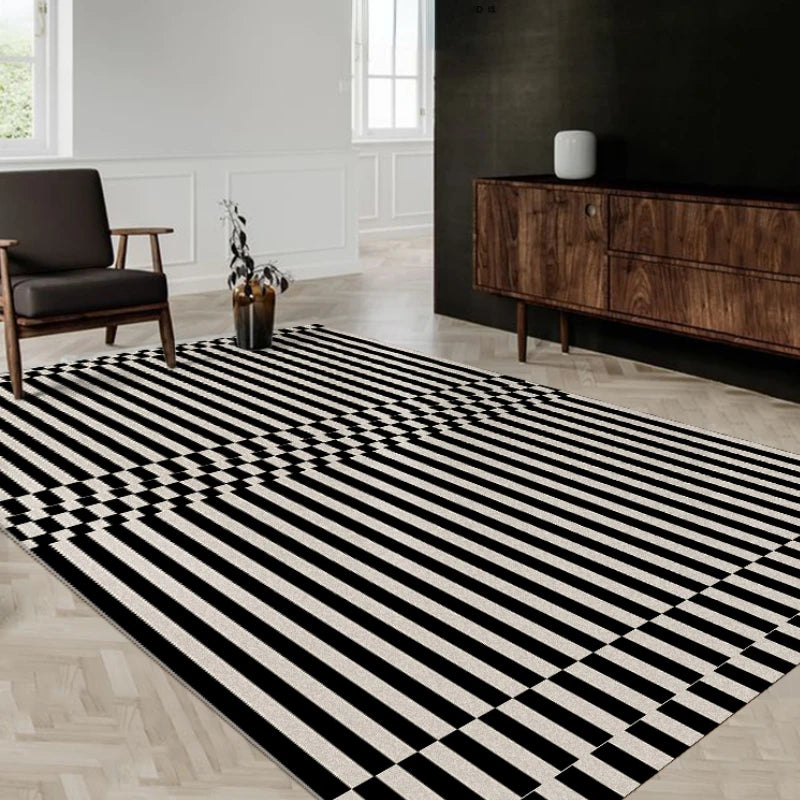 Navak Carpet Light Luxury Rugs for Bedroom Black White Plaid Living Room Decoration Carpet Fluffy Soft Study Rug Home Thicken Plush Floor Mat