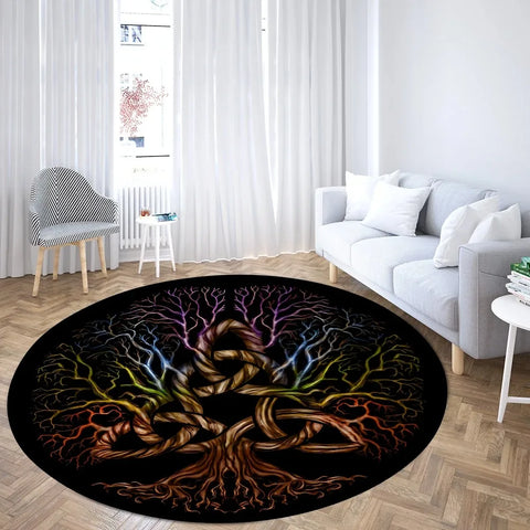 Navak Carpet World Tree Round Area Viking Norse Mythology Print Round Rug Living Room Bedroom Floor Mat Game Room