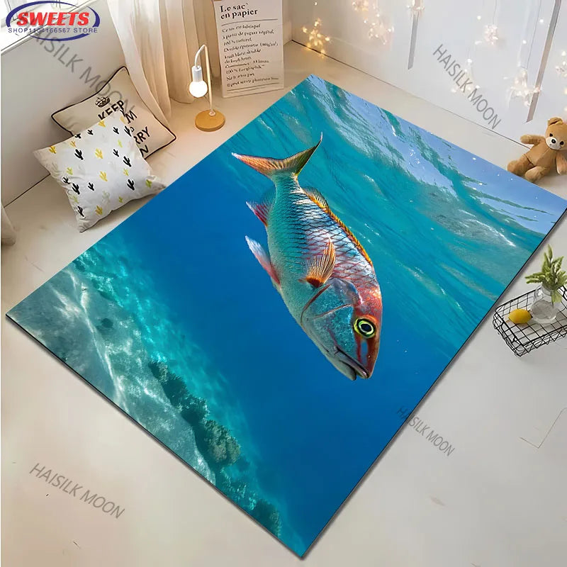 Navak Carpet Multiple Deep Sea Fish Printed Carpet Rugs for Living Rooms Bedrooms, Office Areas, All Season Mat, Marine Fish Lovers Rugs Gift