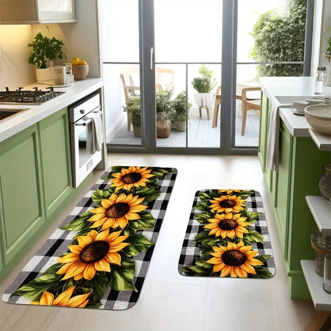 Navak Carpet Sunflower Buffalo Plaid Kitchen Mat Decor Non-slip Hallway Balcony Laundry Rugs Bathroom Door Mat Bedroom Floor Mat Decor