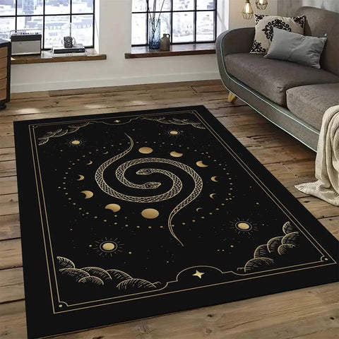 Navak Carpet Crystal Velvet Carpet Moon Phase Snake and Star Pattern Area Carpet Non-Slip Door Mat Home Decoration Multi Size