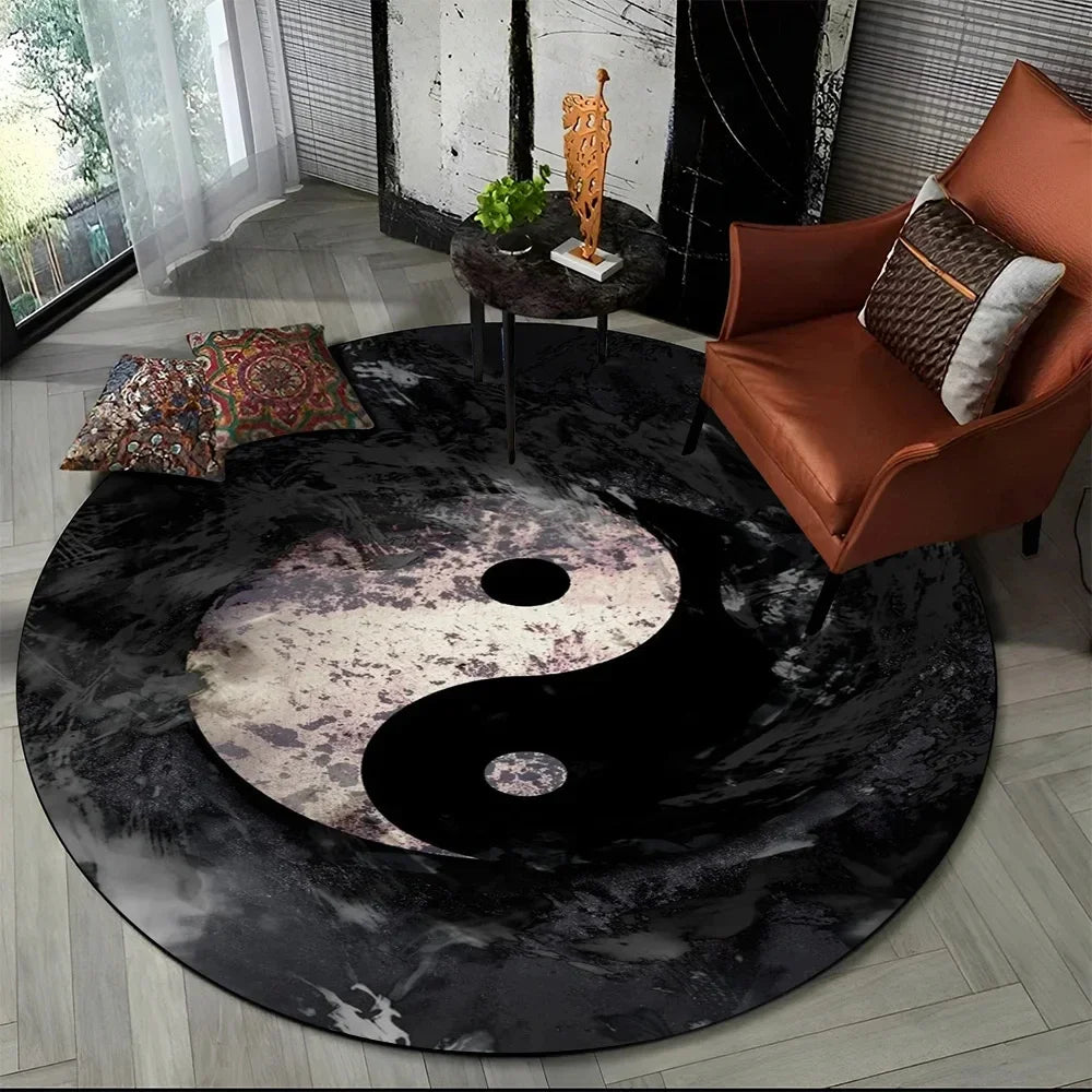 Navak Carpet Crystal Velvet Yin Yang Round Rug, 3D Tai Chi Print Non-Slip Floor Mat for Living Room, Bedroom, Home Decor, Circle Area Rug