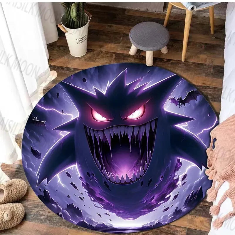 Navak Carpet Daily Picks Pokémon Gengar Printed Round Rug for Bedroom Game Cartoon Living Room Carpet Sofa Coffee Table Doormat Picnic Floor Mat