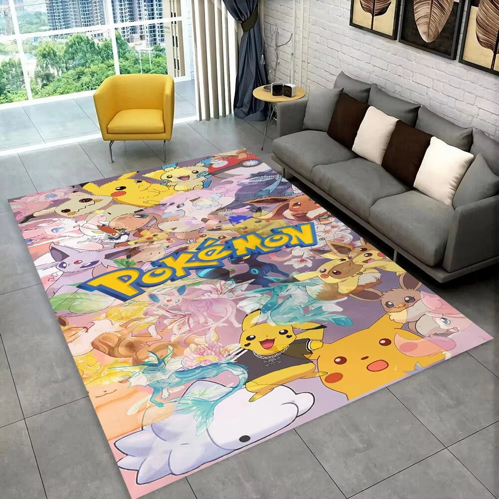Navak Carpet Daily Picks Fun Pokemon Game Cartoon Floor Mat for Kids Playroom Bedroom Living Room Soft Area Rug Game Theme Carpet Man's Cave Decor