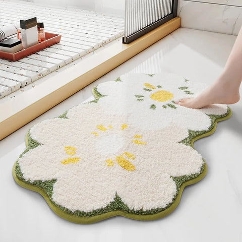 Navak Carpet Flower Shaped Cute Bathroom Mats Carpets Microfiber Tufted Mat Cute Luxury Fluffy Thick Rugs High Low Plush Irregular Carpets