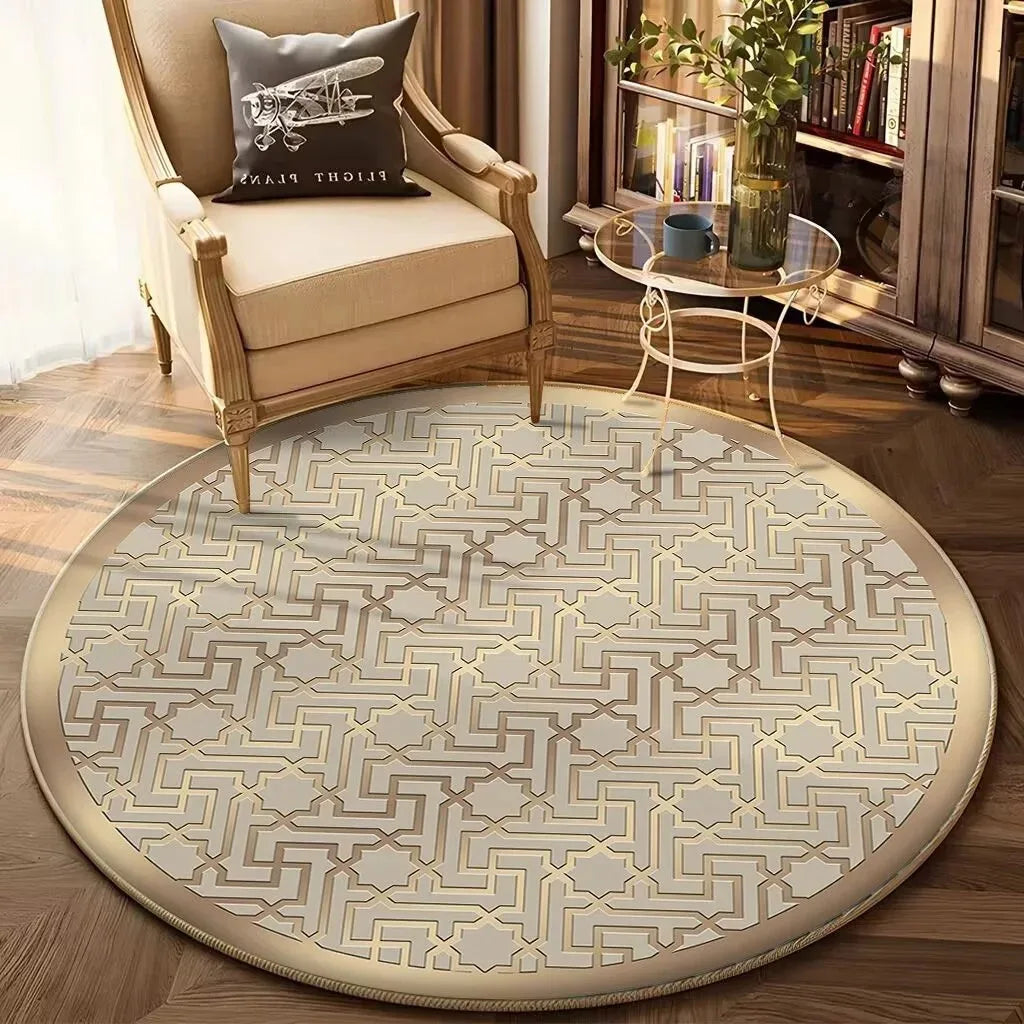 Navak Carpet European Gold Luxury Round Rug Living Room Sofa Large Carpet Comfortable Bedside Non-Slip Bedroom Tea Table Mat