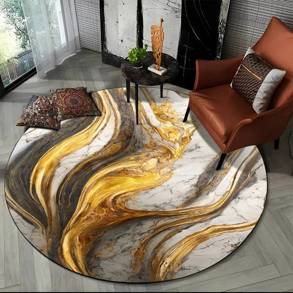 Navak Carpet 3D Luxury Marble Print Round Carpet Abstract Geometric Area Rug for Living Room Bedroom Chair Decor Non-slip Floor Mat Doormat