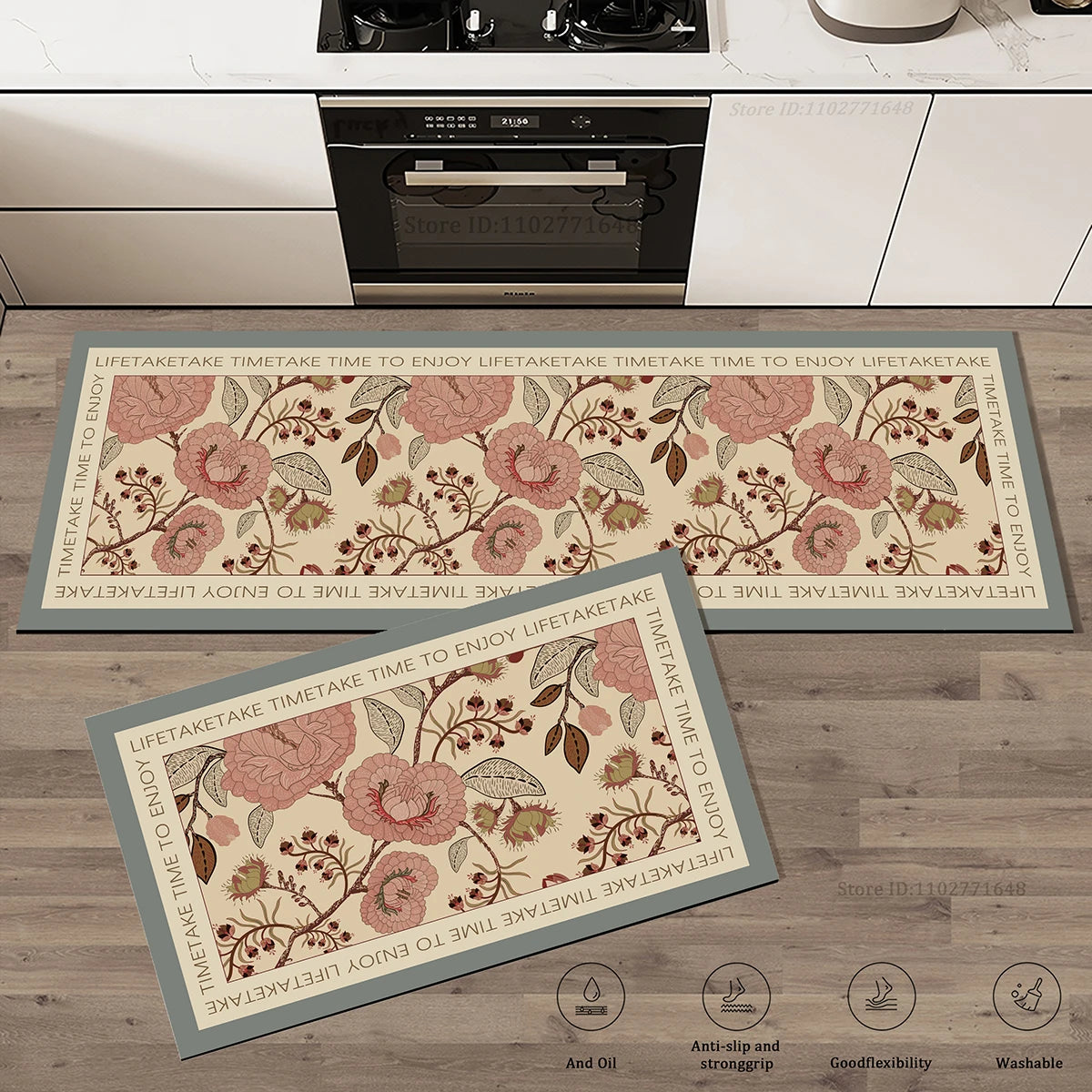 Navak Carpet Flowers Pattern Kitchen Extra Thick Absorbent Rug Bathroom Entrance Non-Slip Doormat Carpet Large Anti Fatigue Mat Long Rugs