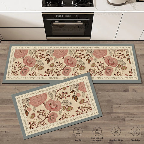 Navak Carpet Flowers Pattern Kitchen Extra Thick Absorbent Rug Bathroom Entrance Non-Slip Doormat Carpet Large Anti Fatigue Mat Long Rugs