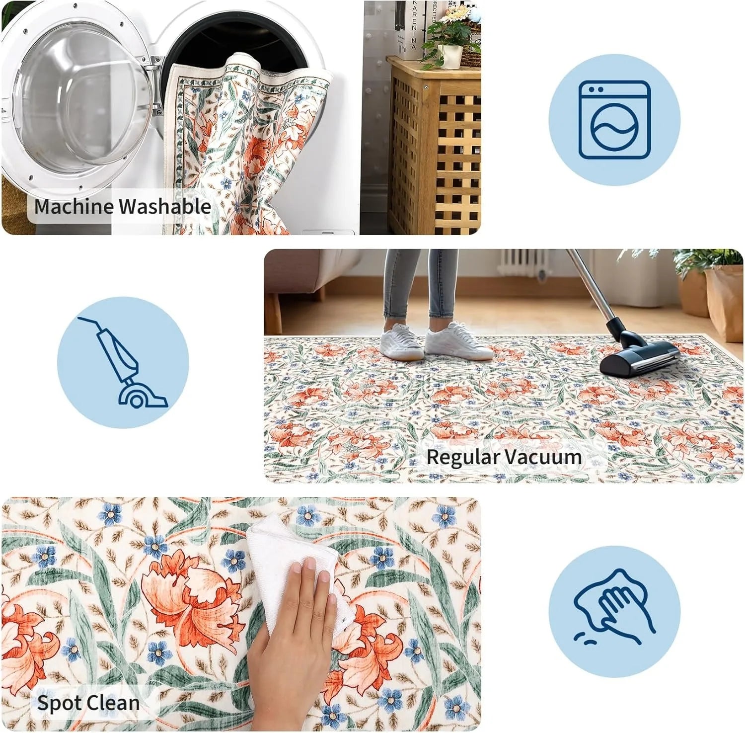 Navak Carpet Hallway Runner Rug Soft Floral Kitchen Rugs Washable Non Slip Corridor Long Carpet Bedroom Bedside Bath Laundry Room Floor Mat