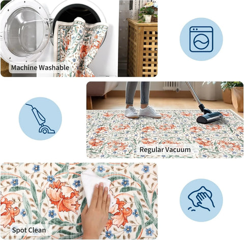 Navak Carpet Hallway Runner Rug Soft Floral Kitchen Rugs Washable Non Slip Corridor Long Carpet Bedroom Bedside Bath Laundry Room Floor Mat