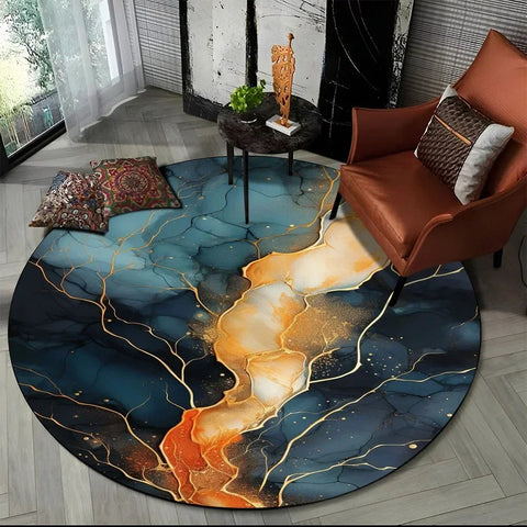 Navak Carpet 3D Luxury Marble Print Round Carpet Abstract Geometric Area Rug for Living Room Bedroom Chair Decor Non-slip Floor Mat Doormat