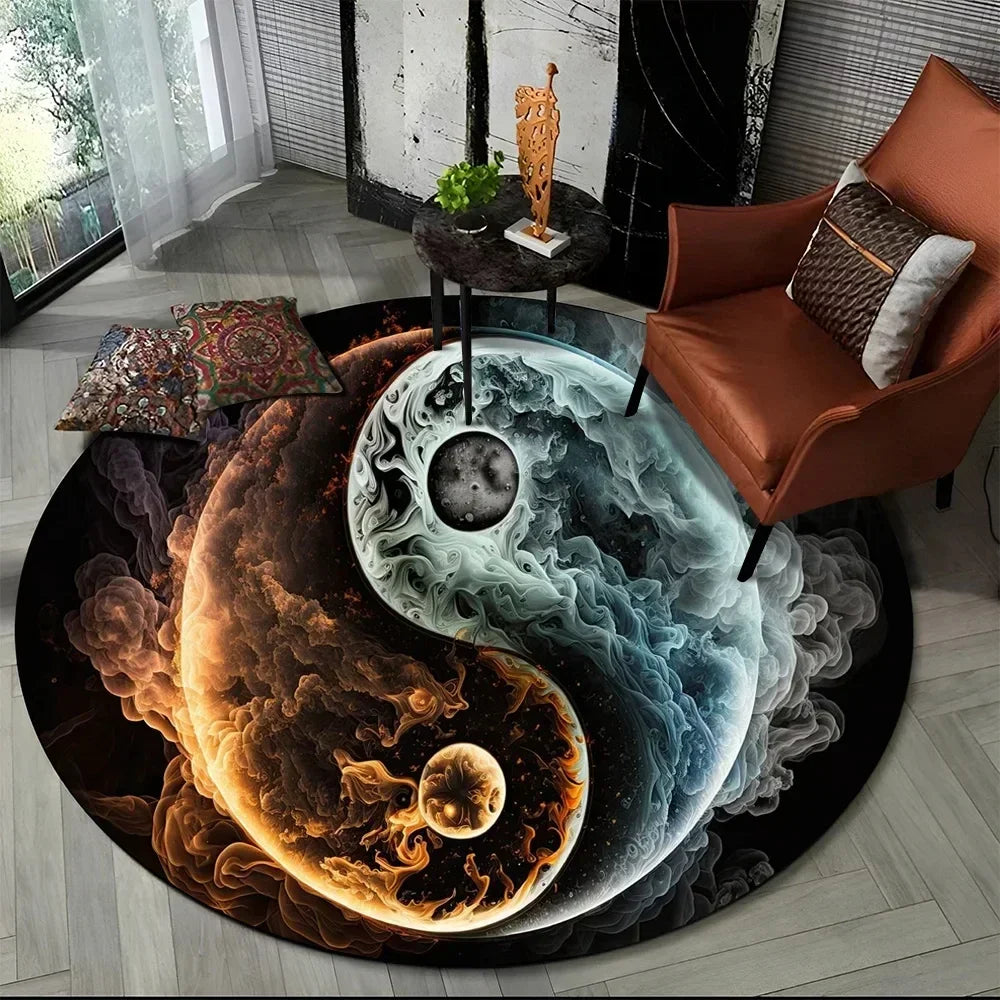 Navak Carpet Crystal Velvet Yin Yang Round Rug, 3D Tai Chi Print Non-Slip Floor Mat for Living Room, Bedroom, Home Decor, Circle Area Rug