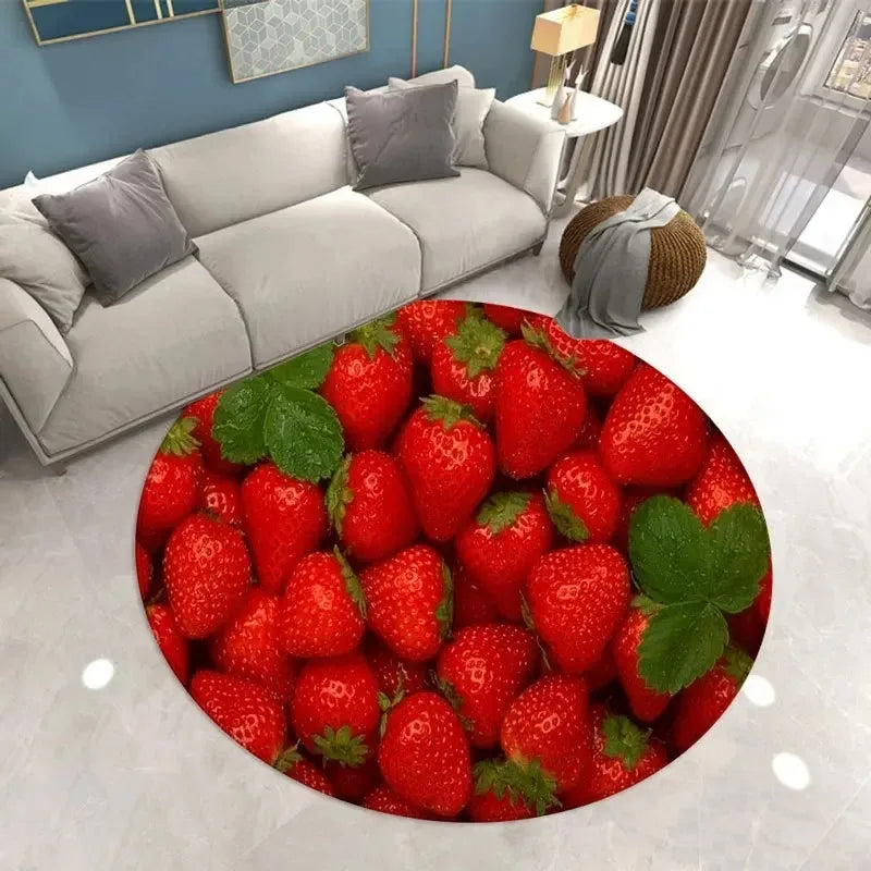 Navak Carpet Lovely Strawberry Print Round Carpet Home Living Room Sofa Bedroom Floor Decoration Kitchen Absorbent Mat