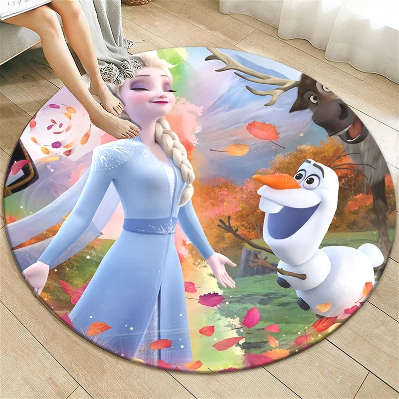 Navak Carpet Princess Elsa Cartoon Print Round Carpet, Bedroom Decorative Carpet, Living Room Bathroom Picnic Camping Entrance Non-slip Mat