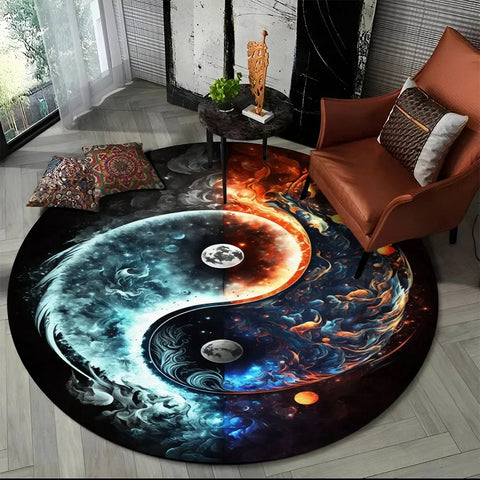 Navak Carpet 3D Naturalize Yin and Yang Chinese Tai Chi Round Carpet Circle Area Rug for Living Room Bedroom Decor Doormat Non-slip Floor Mat