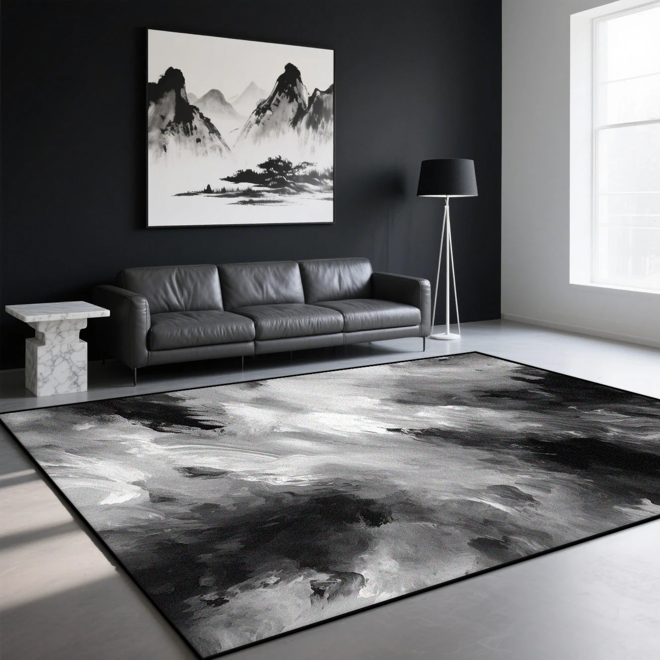 Navak Carpet Modern Ink Wash Carpet for Living Room Black White Decoration Home Sofa Large Area Rugs Bedroom Study Washable Non-slip Foot Mat