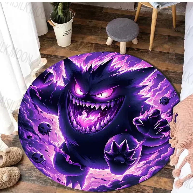 Navak Carpet Daily Picks Pokémon Gengar Printed Round Rug for Bedroom Game Cartoon Living Room Carpet Sofa Coffee Table Doormat Picnic Floor Mat